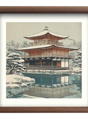 实木相框装饰画日式挂画金阁寺姬路城日本风景复古怀旧浮世绘日系