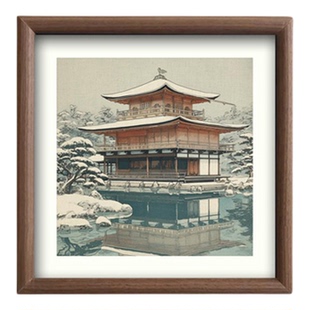 实木相框装饰画日式挂画金阁寺姬路城日本风景复古怀旧浮世绘日系