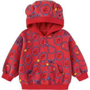 巴拉巴拉儿童卫衣男童女童t恤红色新年款打底衫秋冬童装宝宝连帽