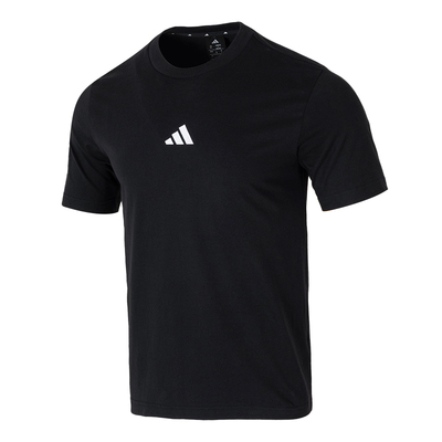 阿迪达斯短袖T恤男装圆领纯棉黑色上衣透气休闲半袖运动服JY8562