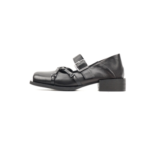 asthershop原创方头朋克交叉铆钉真皮踩脚两穿单鞋