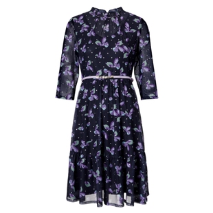 Koradior珂莱蒂尔女春季法式优雅印花设计感衣裙女中长款