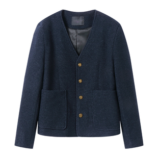 白口阳【英伦画报】英伦金扣小香无领西装男西服外套2025新款春季