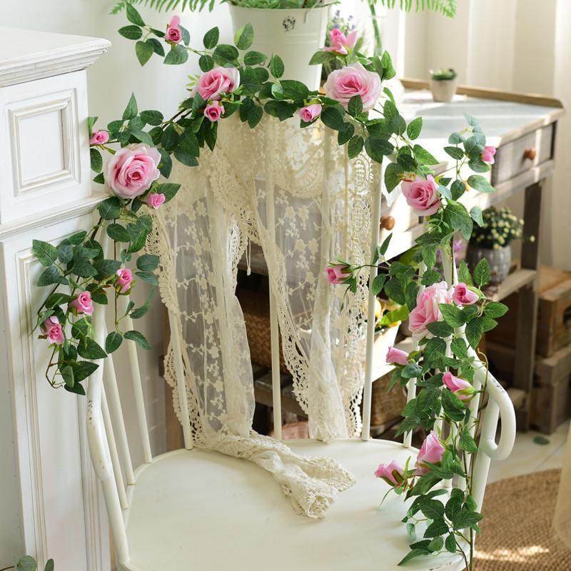 仿真玫瑰花藤假花装饰藤蔓管子藤条空调管道吊花塑料高档墙面遮挡