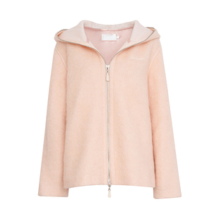 卢昱晓同款 Kroche 60羊毛 柔雾蜜桃粉宽松双拉链保暖毛呢外套