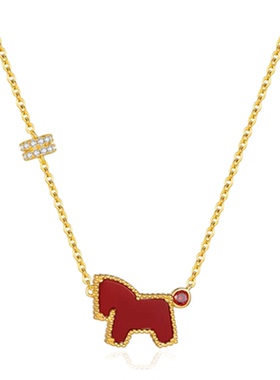 「红玉髓小马」S999纯银项链手作