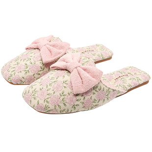 秋冬新品清新森系碎花甜美淑女加绒保暖棉拖鞋女室内轻便轻声居家