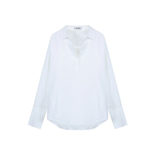 Maven Lin 高智系列|莱赛尔v领白色长袖衬衫女不规则气质宽松衬衣