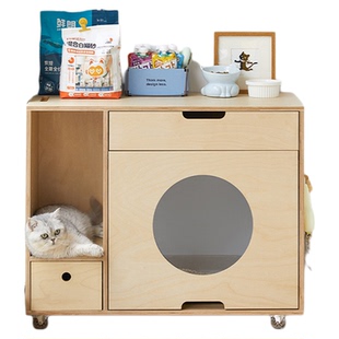 中古桦木海洋板可移动收纳柜防隔臭通风一体式猫砂盆宠物厕所柜子