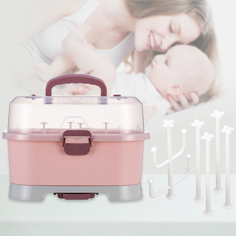 婴儿奶瓶收纳箱盒便携式架盒宝宝储存号餐具晾干盒奶粉大沥水防尘