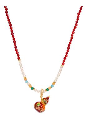 A红玛瑙珐琅彩小葫芦长毛衣链女
