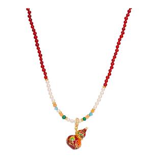A红玛瑙珐琅彩小葫芦长项链毛衣链女款新中式高级感轻奢小众配饰