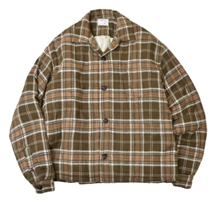 SONOFLOONG复古格纹古巴领衬衫驼绒棉服翻领夹克休闲衬衣保暖外套