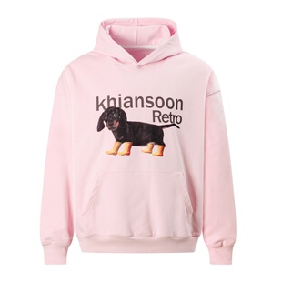 KHIAN SOON秋冬季国潮美式印花腊肠狗连帽卫衣女休闲宽松加厚帽衫