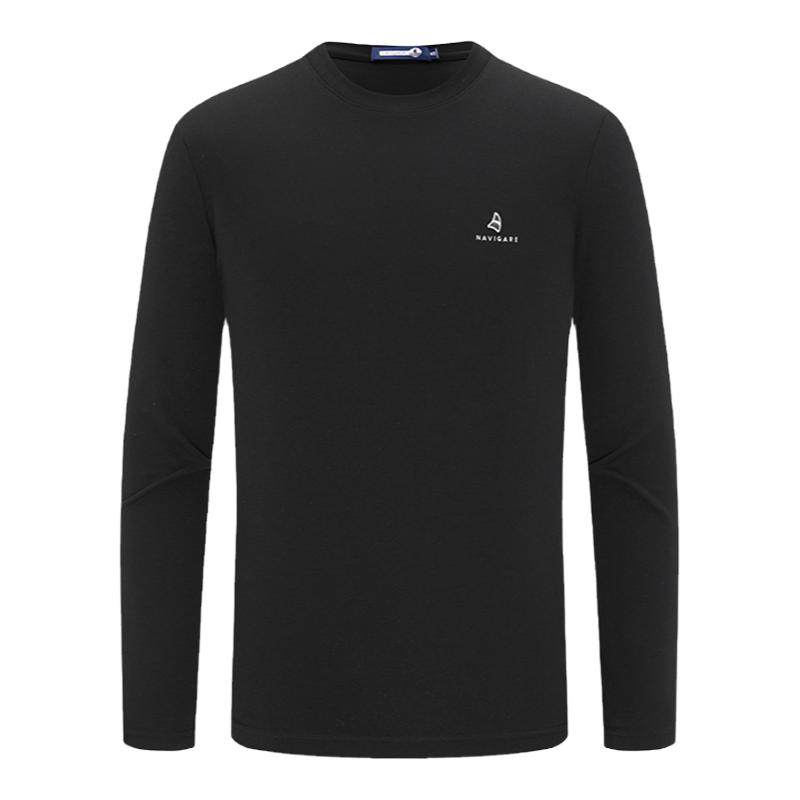 Navigare意大利小帆船黑色圆领长袖T恤男士春秋季新品休闲打底衫