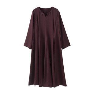 美丽客栈紫红色优雅连衣裙2025早秋新款大码女装胖mm200斤长裙子