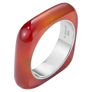 MIKOCH方形戒指925银对戒女纯银小众设计高级感轻奢红玛瑙首饰