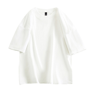 夏季重磅纯棉短袖T恤男女款简约纯色美式复古上衣服内搭五分袖男