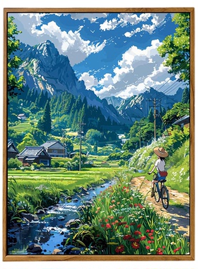 宫崎骏的夏天治愈风景数字油画