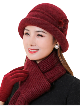 风格兔礼帽女秋冬季卷边兔毛混纺