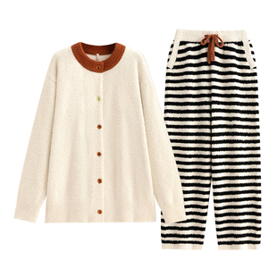 悦内半边绒情侣睡衣女款冬季冬天保暖珊瑚绒加厚家居服男士可外穿