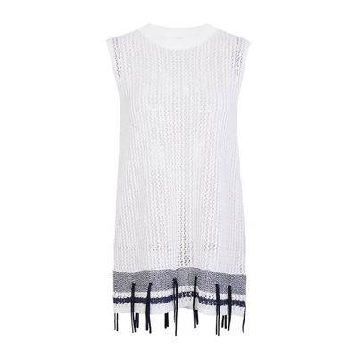 婉甸2026夏季新品玉白色镂空毛织女套头衫直筒型针织衫1252W20DX5