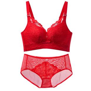 美思红色内衣女本命马年新年结婚新娘文胸小胸聚拢无钢圈收副乳