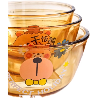 可爱卡通干饭熊玻璃碗耐高温玻璃