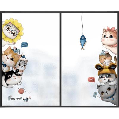 卡通猫咪玻璃贴画窗户磨砂隐私