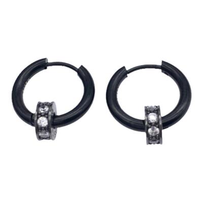 OSITERM经典锆石黑耳圈耳环 街头简洁日常搭配男女耳饰黑色饰品