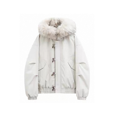 冬季座山雕连帽毛领白鸭绒羽绒服