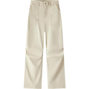 森马休闲裤女春半松紧腰打褶抽绳阔腿裤女生酷飒风高街工装风长裤