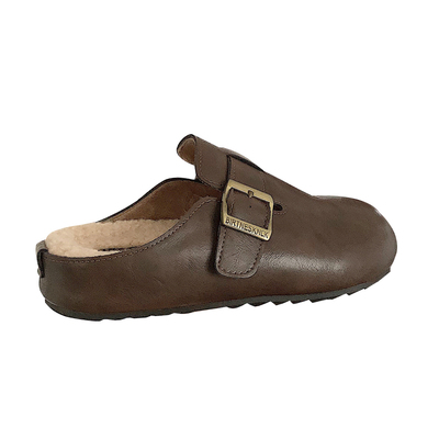 老钱风保暖~小众复古加绒勃肯鞋女ins韩国皮面厚底懒人包头棉拖鞋