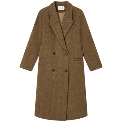 HaloLuu棕色人字纹大衣高级感