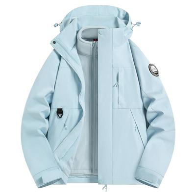 稻草人蓝色冲锋衣女2025新款春秋冬三合一防风防水登山服外套男士