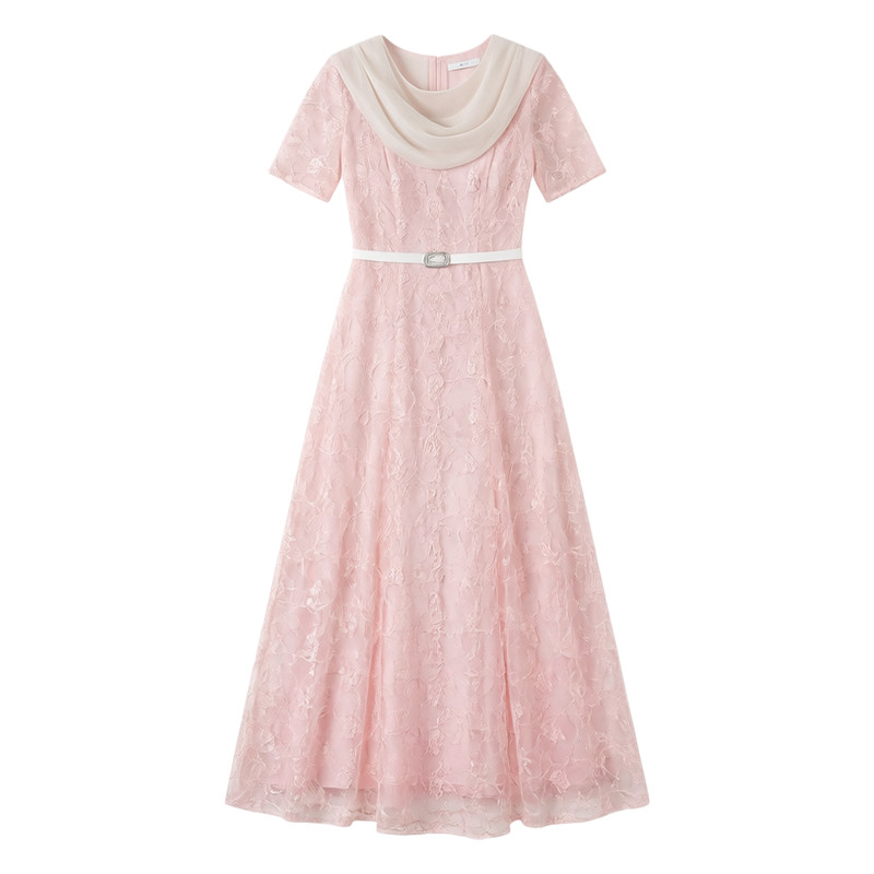 设计感时尚系带收腰蕾丝小礼服裙