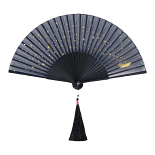星空折扇中国风女式随身扇子夏天便携折叠扇古风烫金古代汉服竹扇