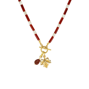 吴昕同款LAZYCIRCLES红玛瑙浪漫枫叶项链女新年礼物红色毛衣链