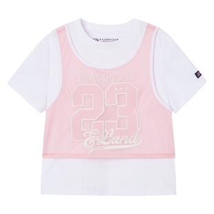 eland kids衣恋童装女童T恤夏季可拆网面外罩字母刺绣运动短袖