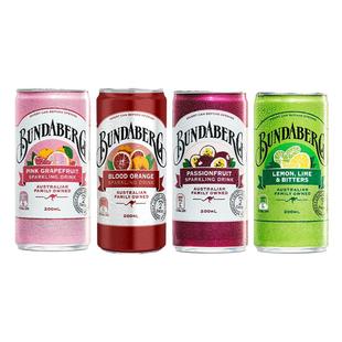 澳洲宾得宝Bundaberg进口百香果血橙果汁气泡水汽水饮料200ml*6罐