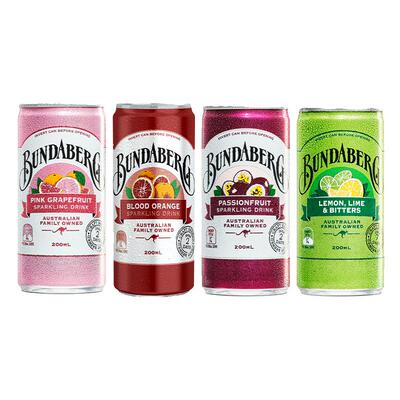 澳洲宾得宝Bundaberg进口百香果血橙果汁气泡水汽水饮料200ml*6罐