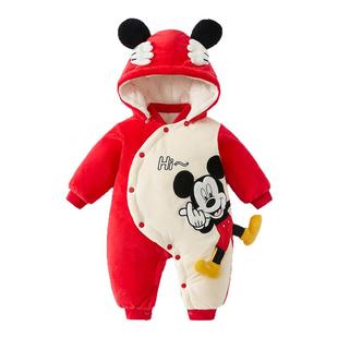 婧麒新生婴儿衣服加绒加厚保暖秋冬季连体衣小月龄宝宝外出服冬装