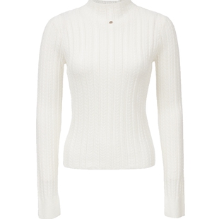 ONLY2026春季新款立体坑条纹设计高领正肩长袖含绵羊毛针织衫女