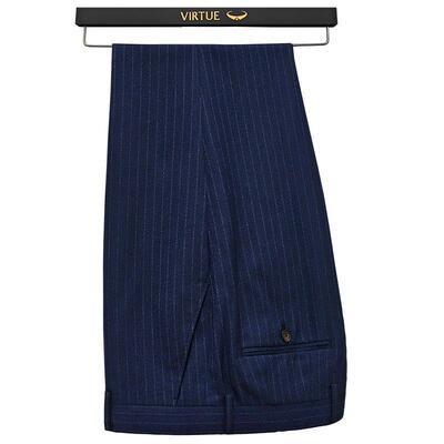 富绅秋冬垂感西裤宝蓝条纹中青年直筒商务休闲男士西服裤微弹西裤