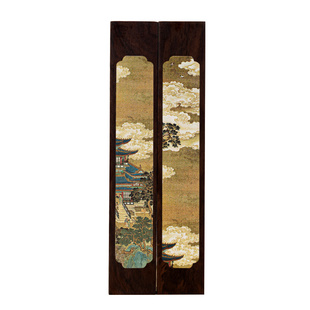 梅林笔庄仙山楼阁镇纸镇尺紫光檀实木一对黄铜镶嵌彩印工艺书法镇纸写毛笔字专用国风创意文房四宝礼盒送礼