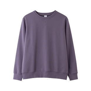 320g重磅圆领卫衣女秋冬浪漫高级显白紫色长袖上衣美式复古t恤男