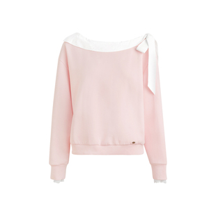 Kroche  Balletcore 蝴蝶结绑带 撞色棉布蕾丝翻领斜肩卫衣