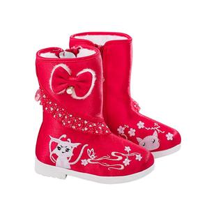 原创女童汉服鞋冬棉靴子礼服高筒加绒棉靴儿童绣花鞋中国风雪地靴