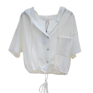 连帽短袖t恤女2026夏季新款宽松韩版潮学生半袖短款开衫上衣服ins
