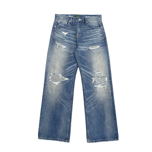 TBR x haonanhuang 银线赤耳牛仔裤 水洗竹节蓝破坏补丁立体猫须